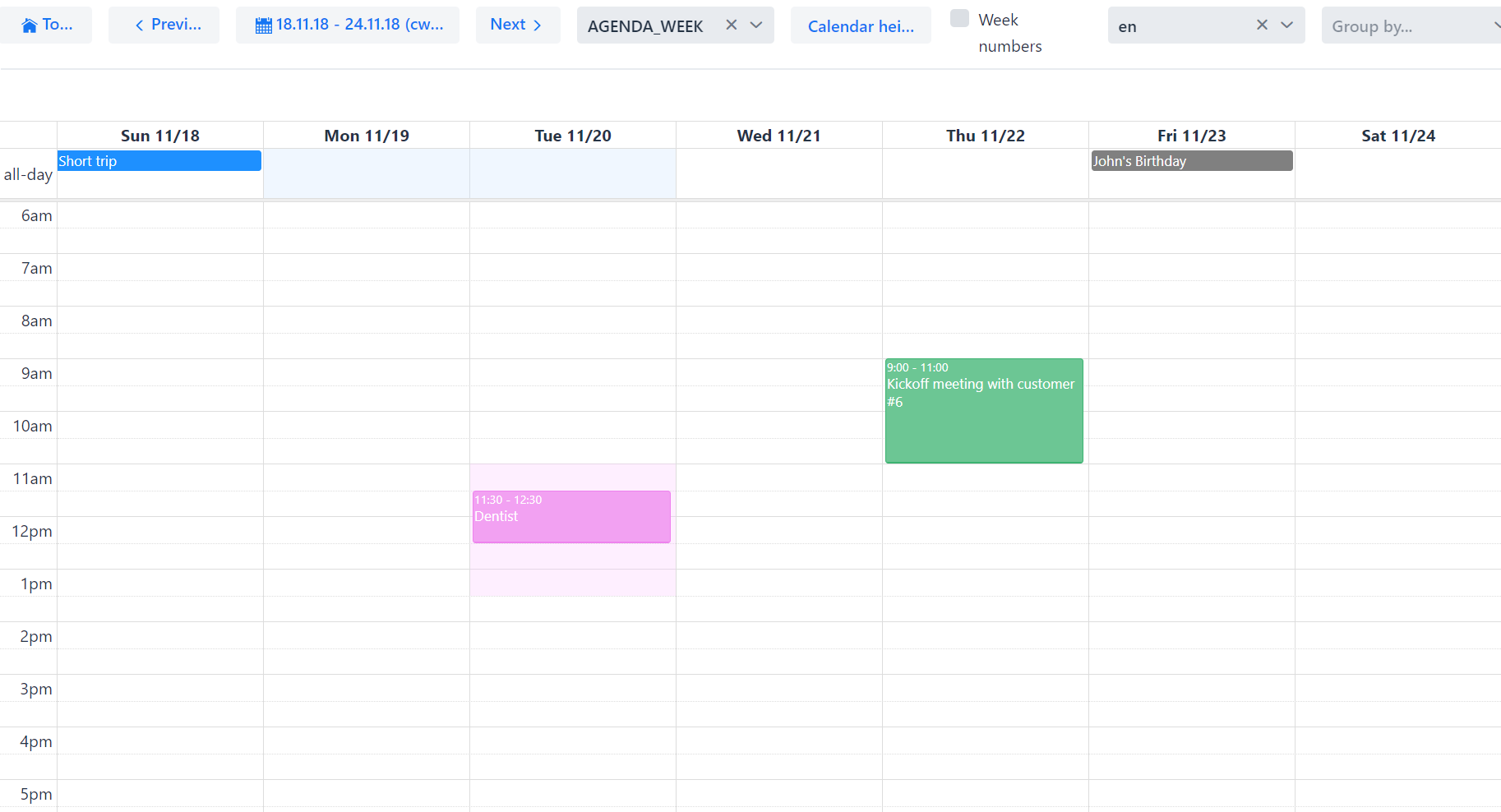 Weekly agenda view with background events