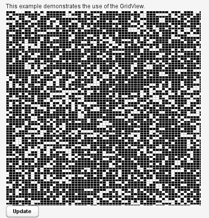 Screenshots of a 100x100 grid view with random data